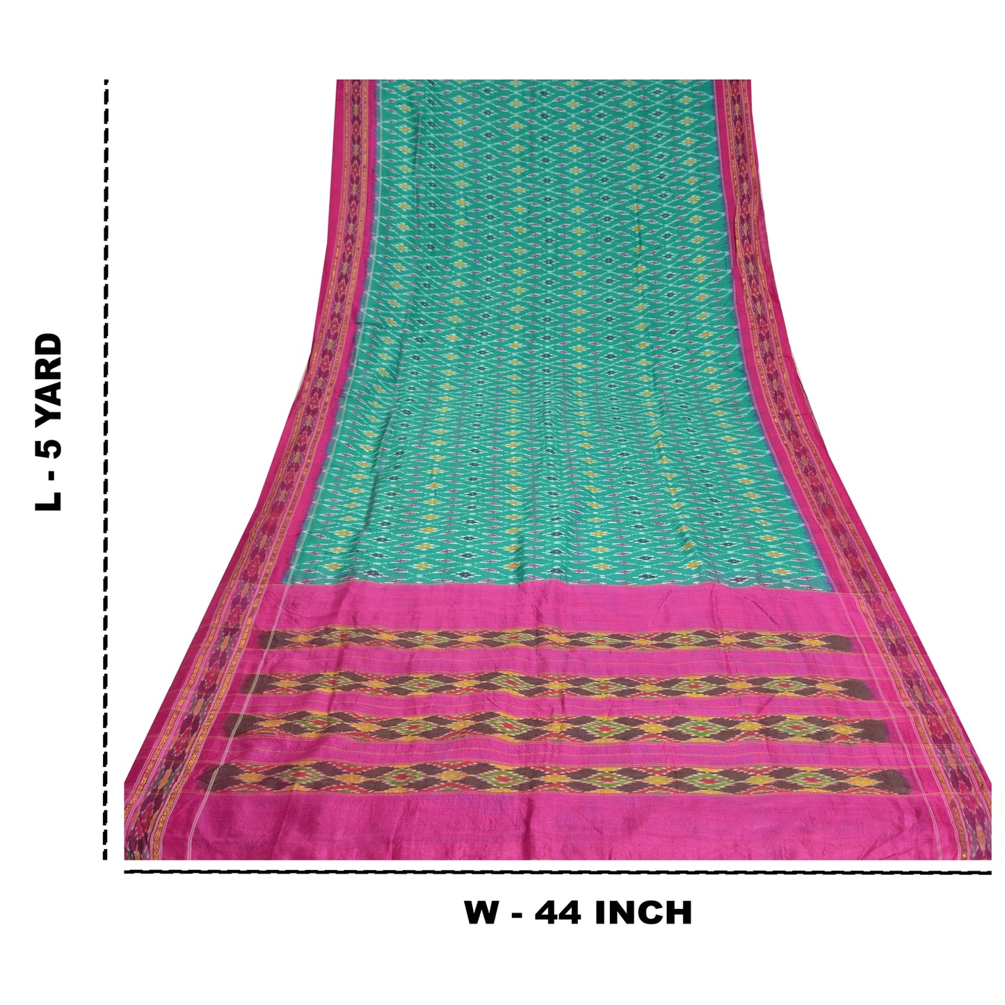 Sanskriti Vintage Saree Green Pochampally Hand Woven Ikat Pure Silk Sari Fabric