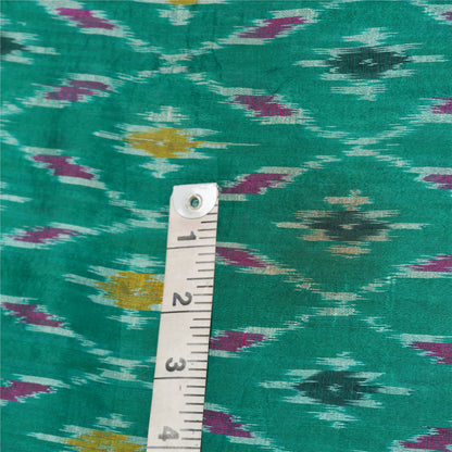 Sanskriti Vintage Saree Green Pochampally Hand Woven Ikat Pure Silk Sari Fabric