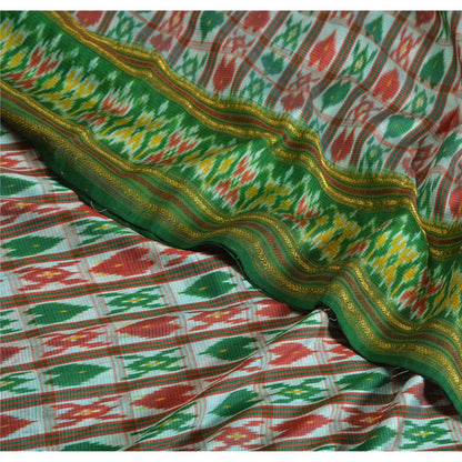 Sanskriti Vintage Sarees Green & Red Pochampally Pure Silk Hand Ikat Woven Sari