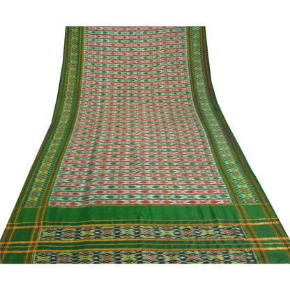 Sanskriti Vintage Sarees Green & Red Pochampally Pure Silk Hand Ikat Woven Sari