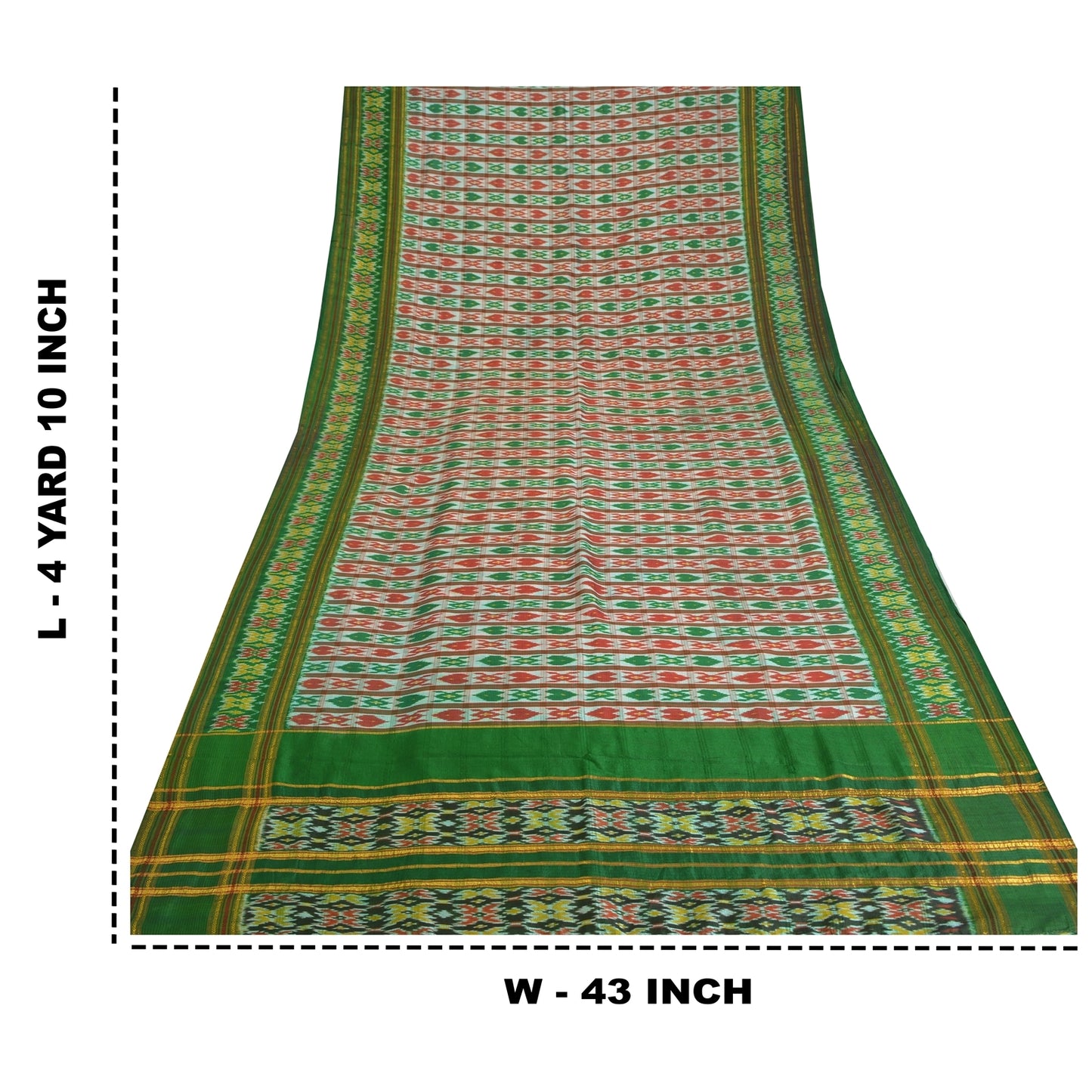 Sanskriti Vintage Sarees Green & Red Pochampally Pure Silk Hand Ikat Woven Sari