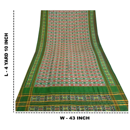 Sanskriti Vintage Sarees Green & Red Pochampally Pure Silk Hand Ikat Woven Sari