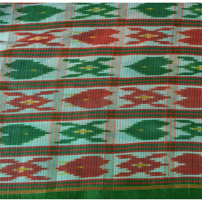 Sanskriti Vintage Sarees Green & Red Pochampally Pure Silk Hand Ikat Woven Sari