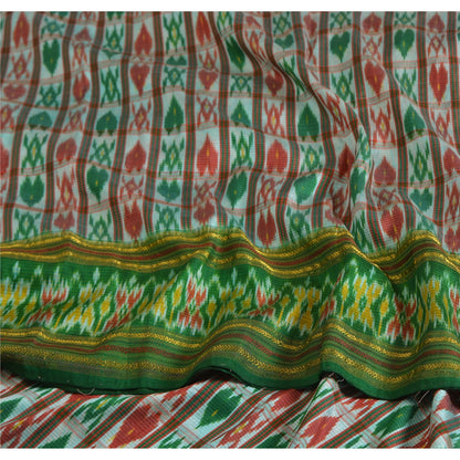 Sanskriti Vintage Sarees Green & Red Pochampally Pure Silk Hand Ikat Woven Sari