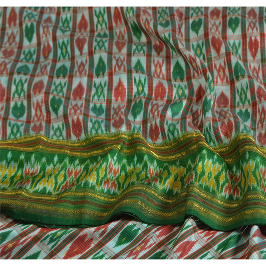 Sanskriti Vintage Sarees Green & Red Pochampally Pure Silk Hand Ikat Woven Sari