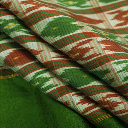 Sanskriti Vintage Sarees Green & Red Pochampally Pure Silk Hand Ikat Woven Sari