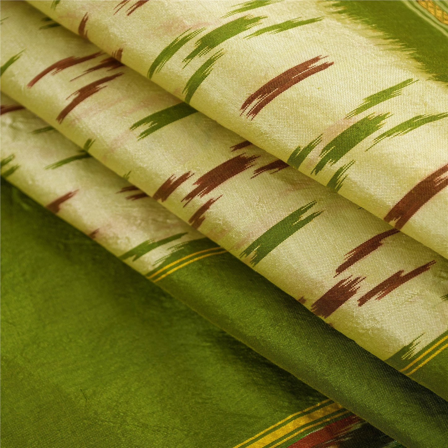 Sanskriti Vintage Saree Green Pochampally Hand Woven Ikat Pure Silk Sari Fabric
