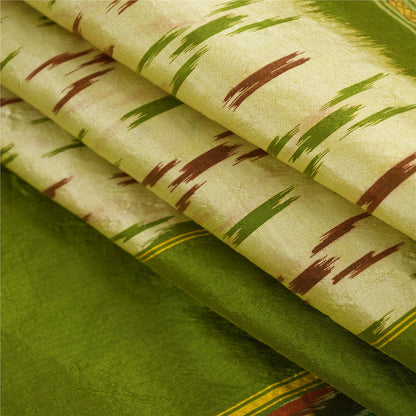 Sanskriti Vintage Saree Green Pochampally Hand Woven Ikat Pure Silk Sari Fabric