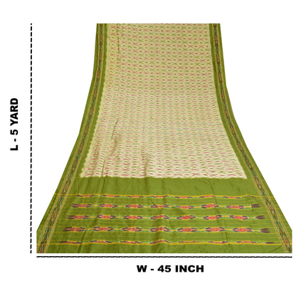 Sanskriti Vintage Saree Green Pochampally Hand Woven Ikat Pure Silk Sari Fabric