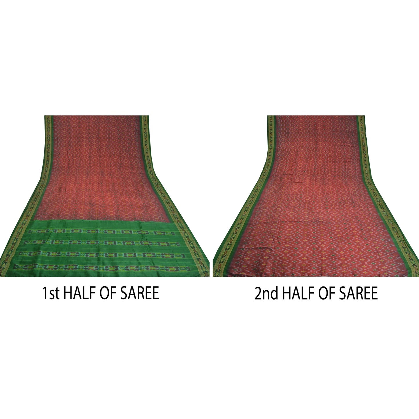 Sanskriti Vintage Saree Red Sambhalpuri Hand Woven Ikat Pure Silk Sari Fabric