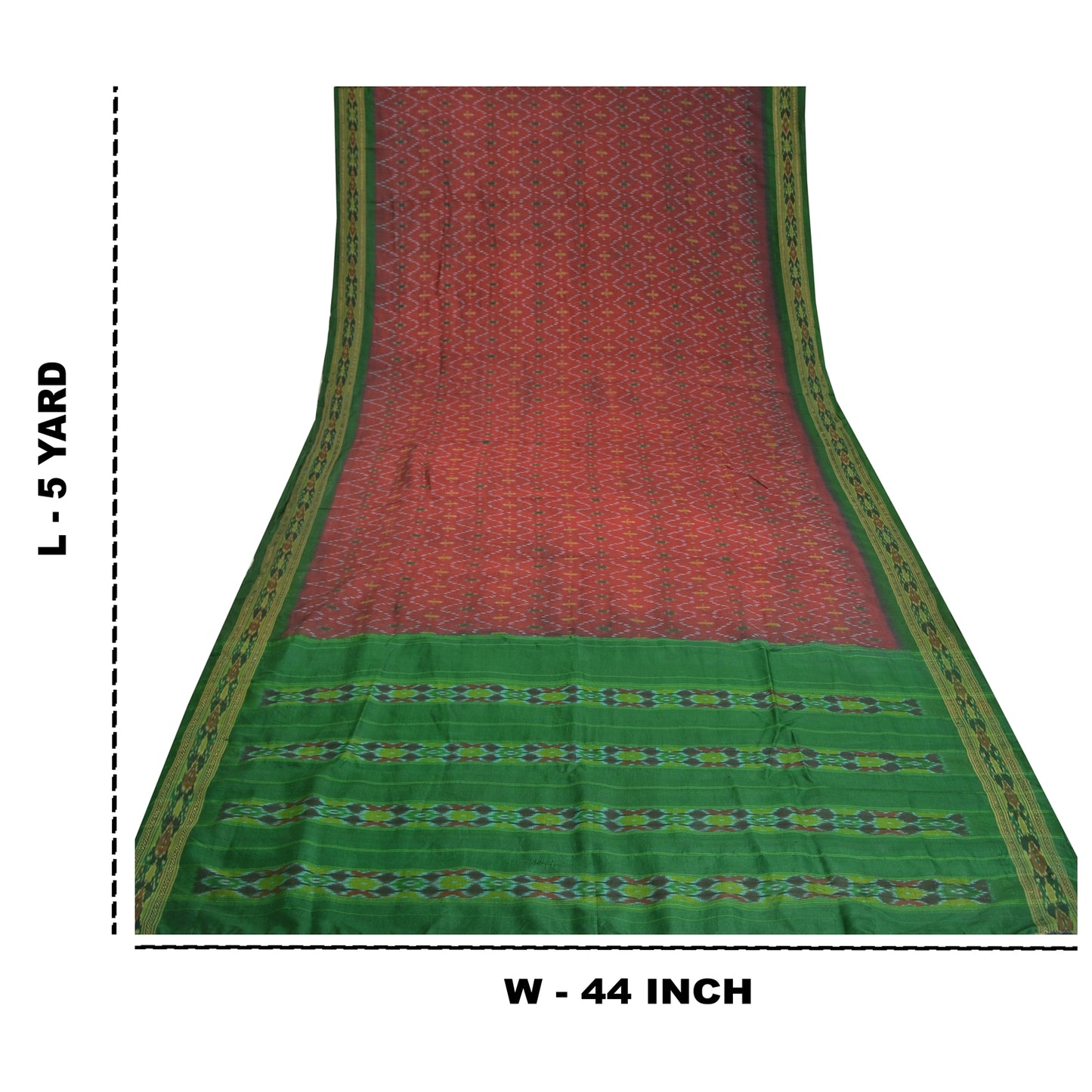 Sanskriti Vintage Saree Red Sambhalpuri Hand Woven Ikat Pure Silk Sari Fabric