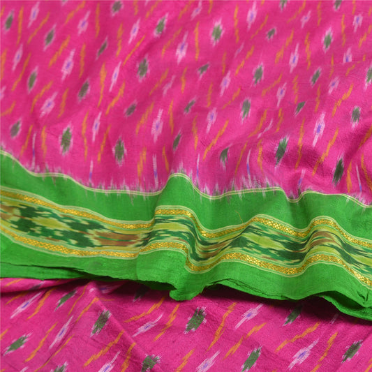 Sanskriti Vintage Pink Sarees Pochampally Hand Woven Ikat Pure Silk Sari Fabric