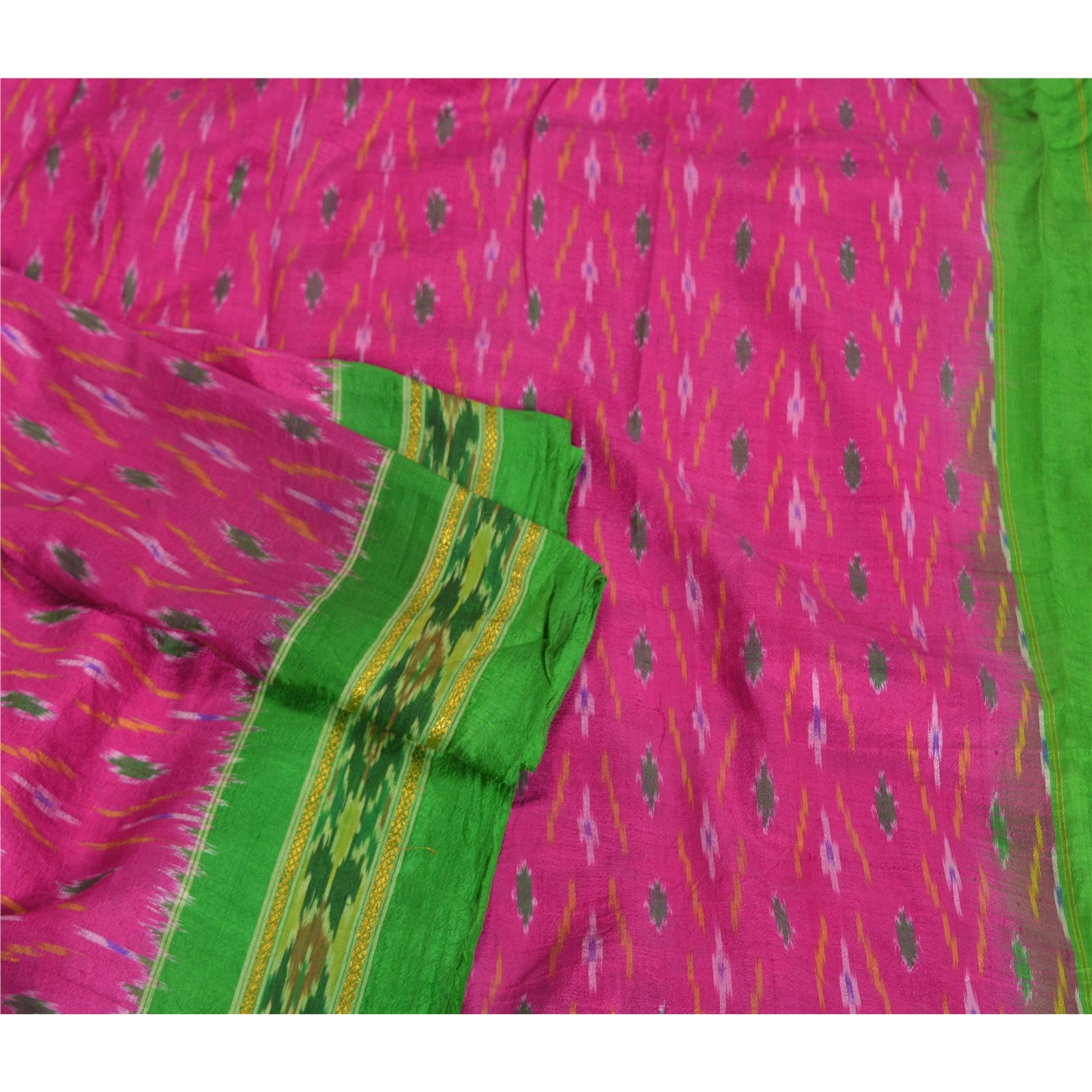 Sanskriti Vintage Pink Sarees Pochampally Hand Woven Ikat Pure Silk Sari Fabric