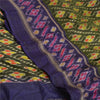 Sanskriti Vintage Saree Green & Purple 5 yard Craft Fabric Sambhalpuri Hand Woven Ikat Saree 100% Pure Silk Sari Quilting For DIY Project