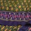 Sanskriti Vintage Saree Green & Purple 5 yard Craft Fabric Sambhalpuri Hand Woven Ikat Saree 100% Pure Silk Sari Quilting For DIY Project