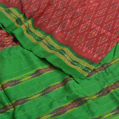 Sanskriti Vintage Red Sambhalpuri Sarees Pure Silk Hand Ikat Woven Sari Fabric