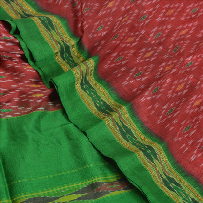 Sanskriti Vintage Red Sambhalpuri Sarees Pure Silk Hand Ikat Woven Sari Fabric