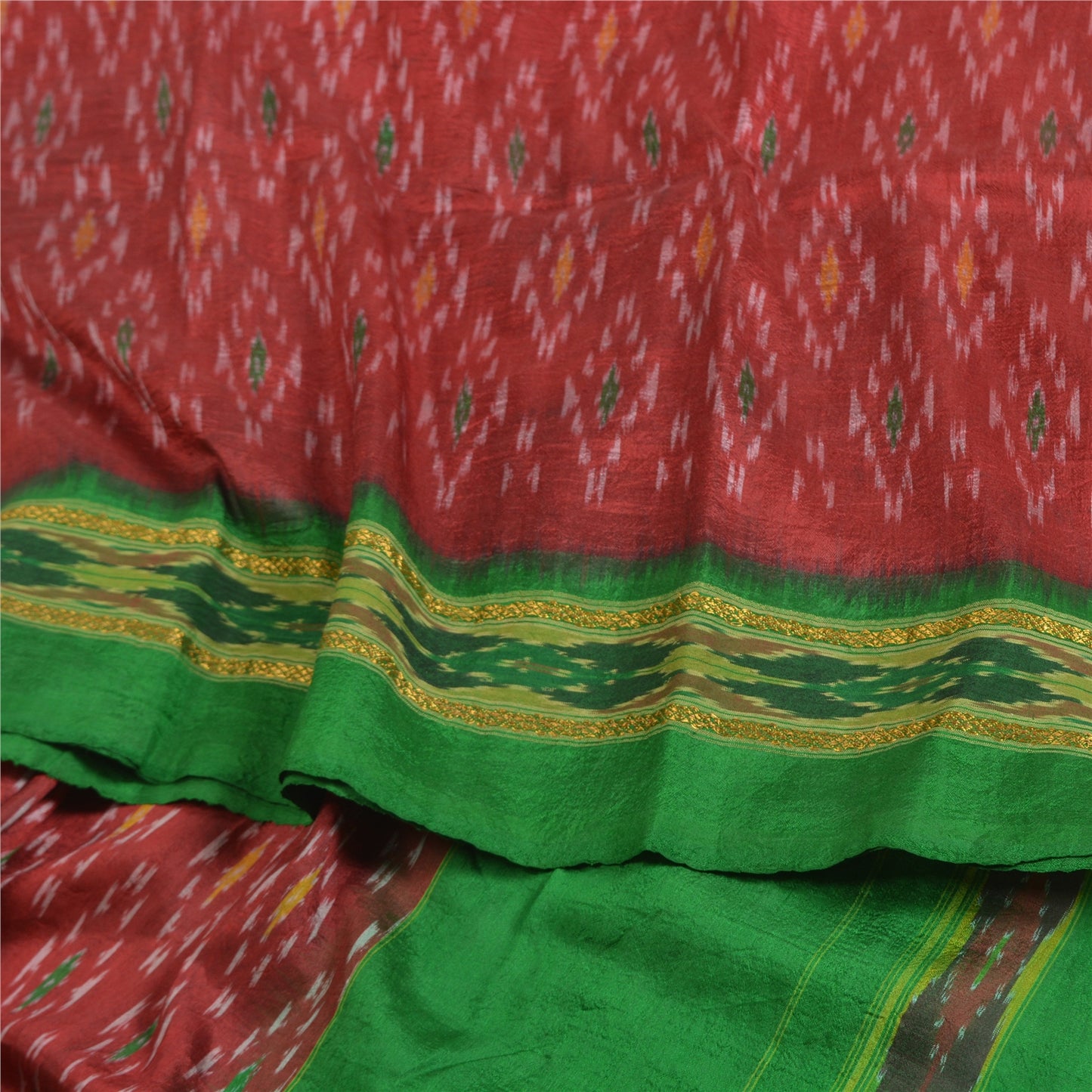 Sanskriti Vintage Red Sambhalpuri Sarees Pure Silk Hand Ikat Woven Sari Fabric