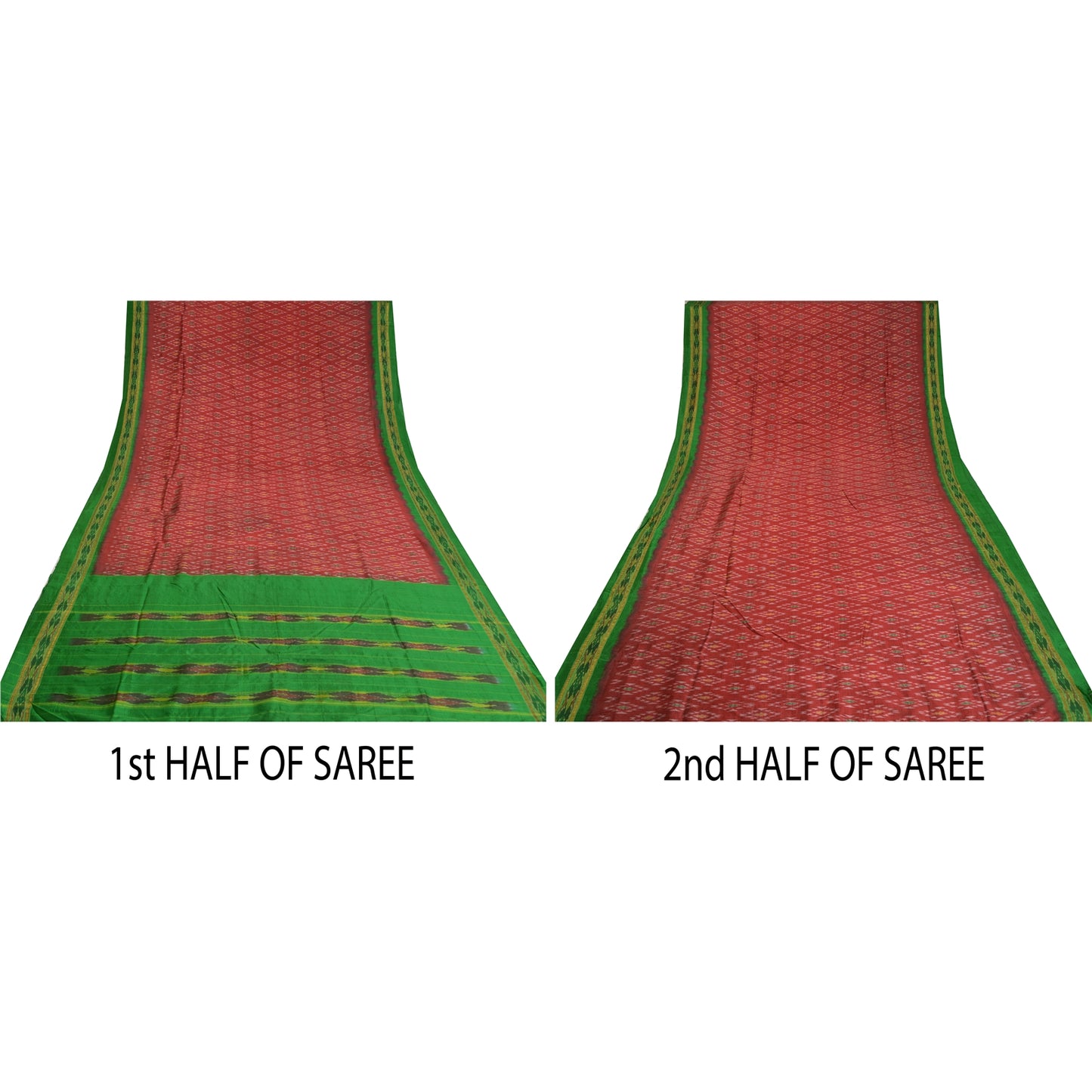 Sanskriti Vintage Red Sambhalpuri Sarees Pure Silk Hand Ikat Woven Sari Fabric