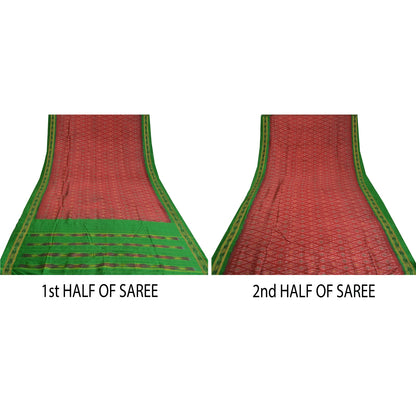 Sanskriti Vintage Red Sambhalpuri Sarees Pure Silk Hand Ikat Woven Sari Fabric