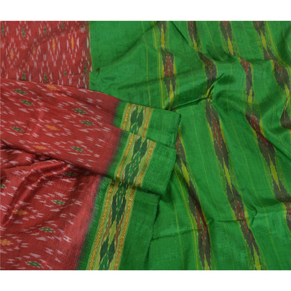 Sanskriti Vintage Red Sambhalpuri Sarees Pure Silk Hand Ikat Woven Sari Fabric