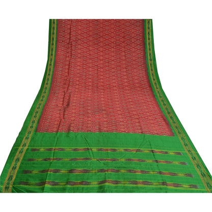 Sanskriti Vintage Red Sambhalpuri Sarees Pure Silk Hand Ikat Woven Sari Fabric
