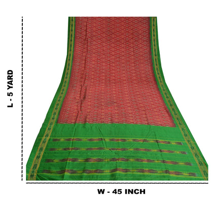 Sanskriti Vintage Red Sambhalpuri Sarees Pure Silk Hand Ikat Woven Sari Fabric