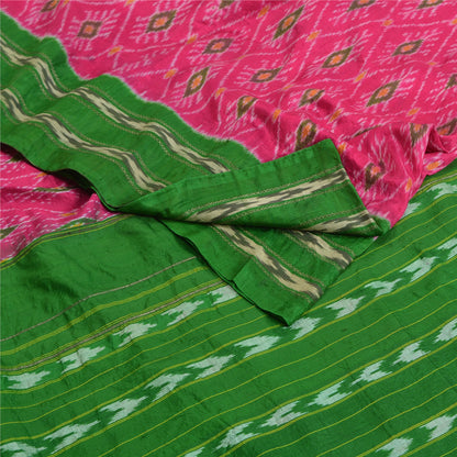Sanskriti vintage Pink Sarees Pure Silk Sambhalpuri Hand Ikat Woven Sari Fabric