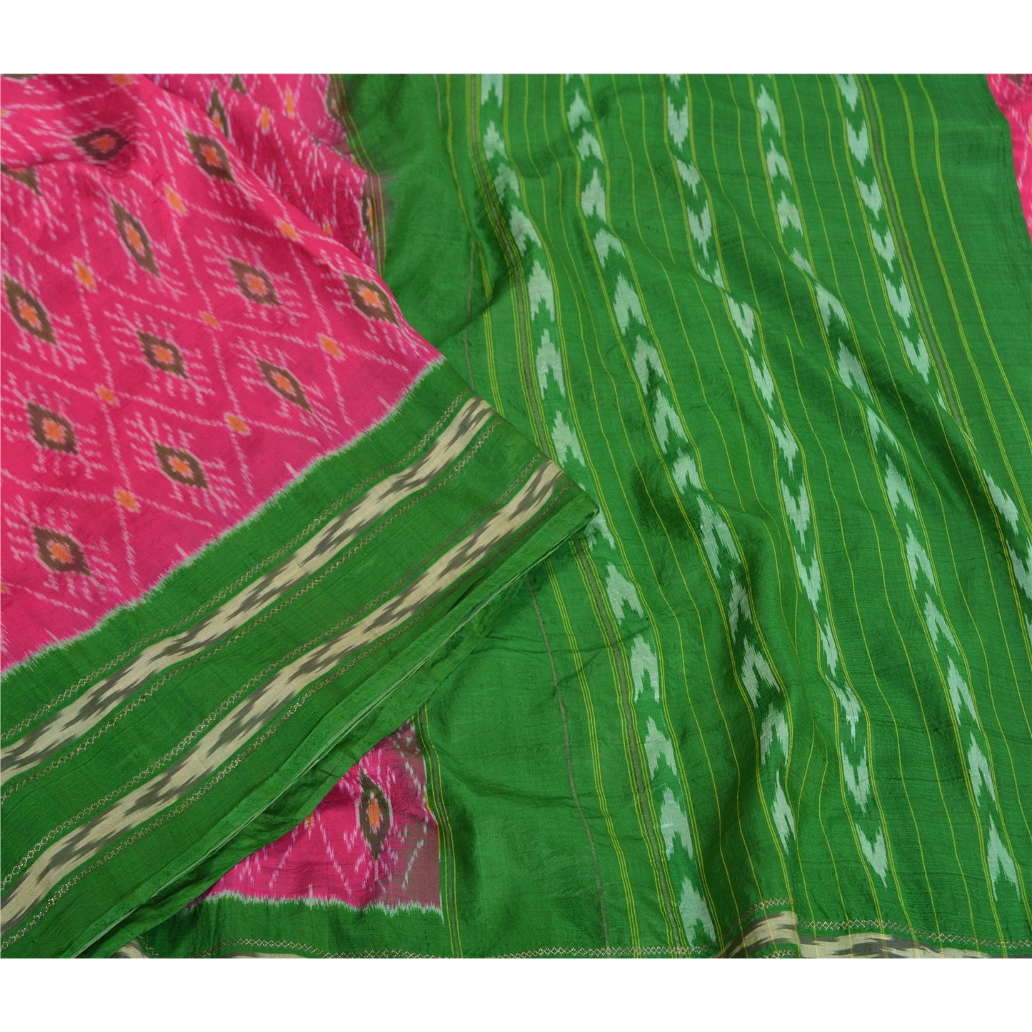 Sanskriti vintage Pink Sarees Pure Silk Sambhalpuri Hand Ikat Woven Sari Fabric