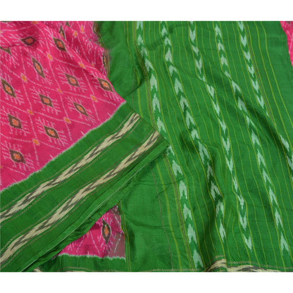 Sanskriti vintage Pink Sarees Pure Silk Sambhalpuri Hand Ikat Woven Sari Fabric
