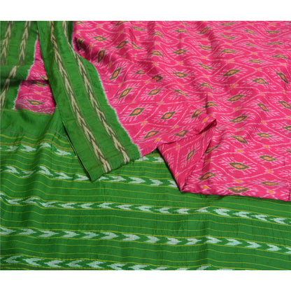 Sanskriti vintage Pink Sarees Pure Silk Sambhalpuri Hand Ikat Woven Sari Fabric