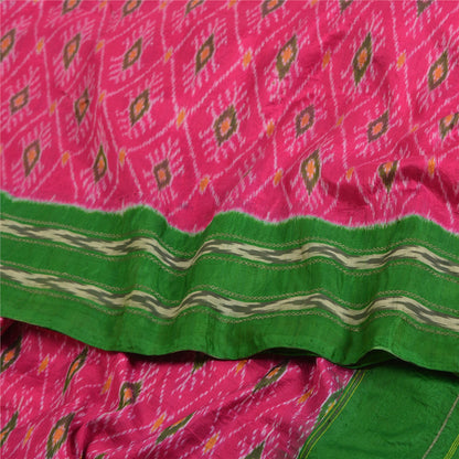 Sanskriti vintage Pink Sarees Pure Silk Sambhalpuri Hand Ikat Woven Sari Fabric