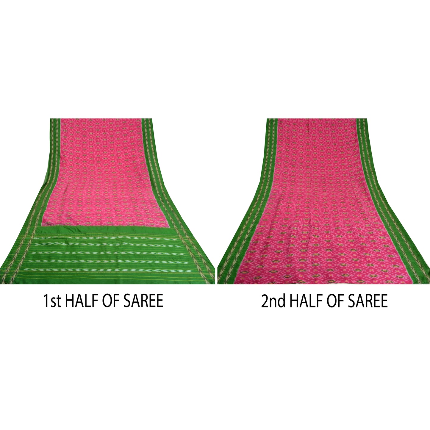 Sanskriti vintage Pink Sarees Pure Silk Sambhalpuri Hand Ikat Woven Sari Fabric