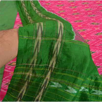 Sanskriti vintage Pink Sarees Pure Silk Sambhalpuri Hand Ikat Woven Sari Fabric