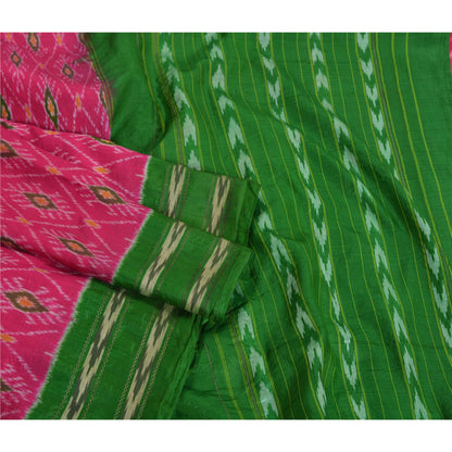 Sanskriti vintage Pink Sarees Pure Silk Sambhalpuri Hand Ikat Woven Sari Fabric