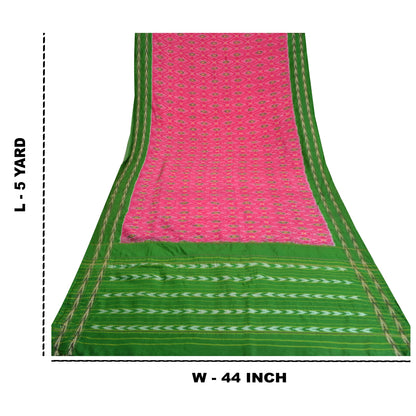 Sanskriti vintage Pink Sarees Pure Silk Sambhalpuri Hand Ikat Woven Sari Fabric