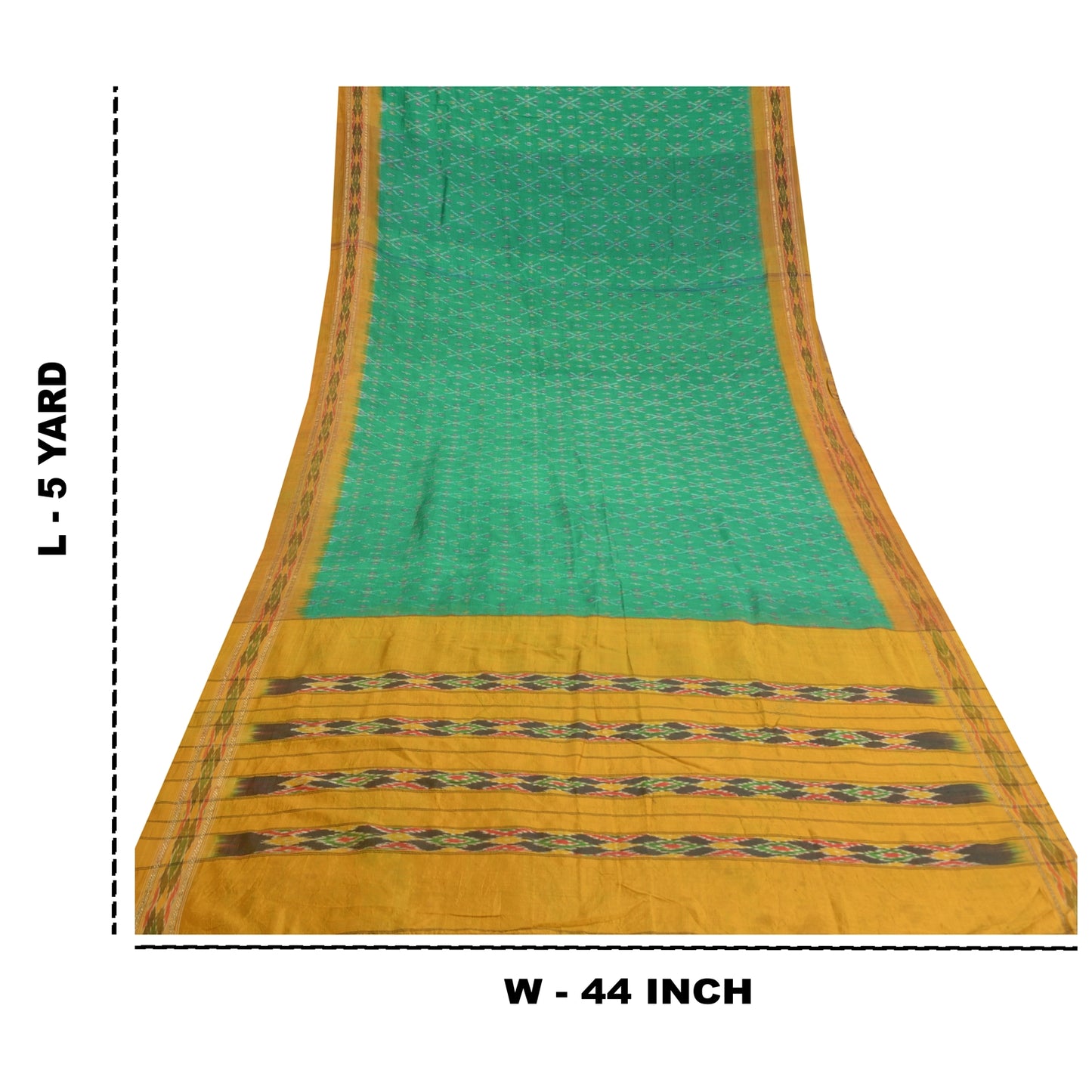 Sanskriti Vintage Green Pochampally  Ikat Sarees Pure Silk Woven Sari 5yd Fabric