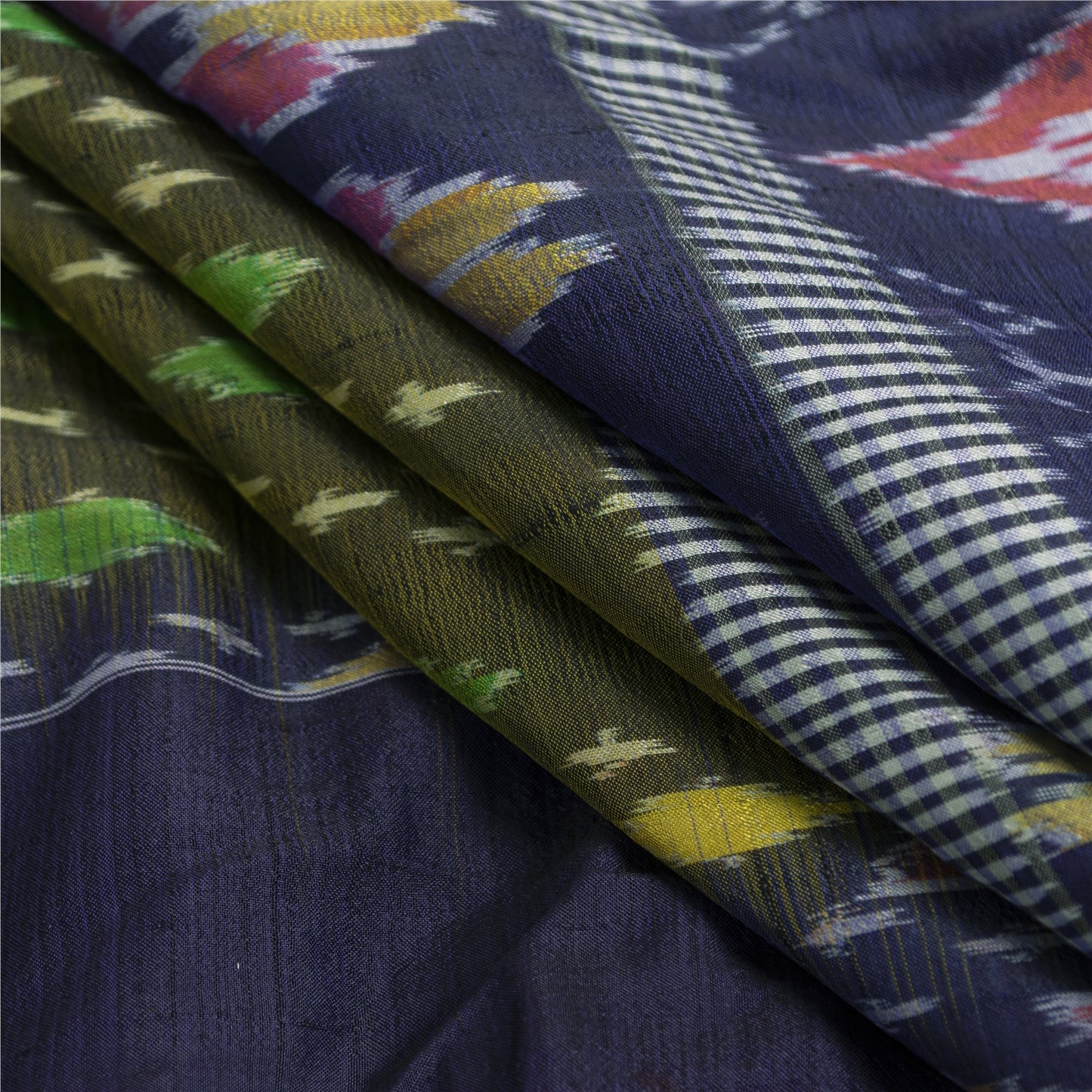 Sanskriti Vintage Saree 100% Pure Silk 5Yd Craft Fabric Saree Green & Blue Odisha Hand Woven Ikat Sari Indian Heritage Textile Supplies