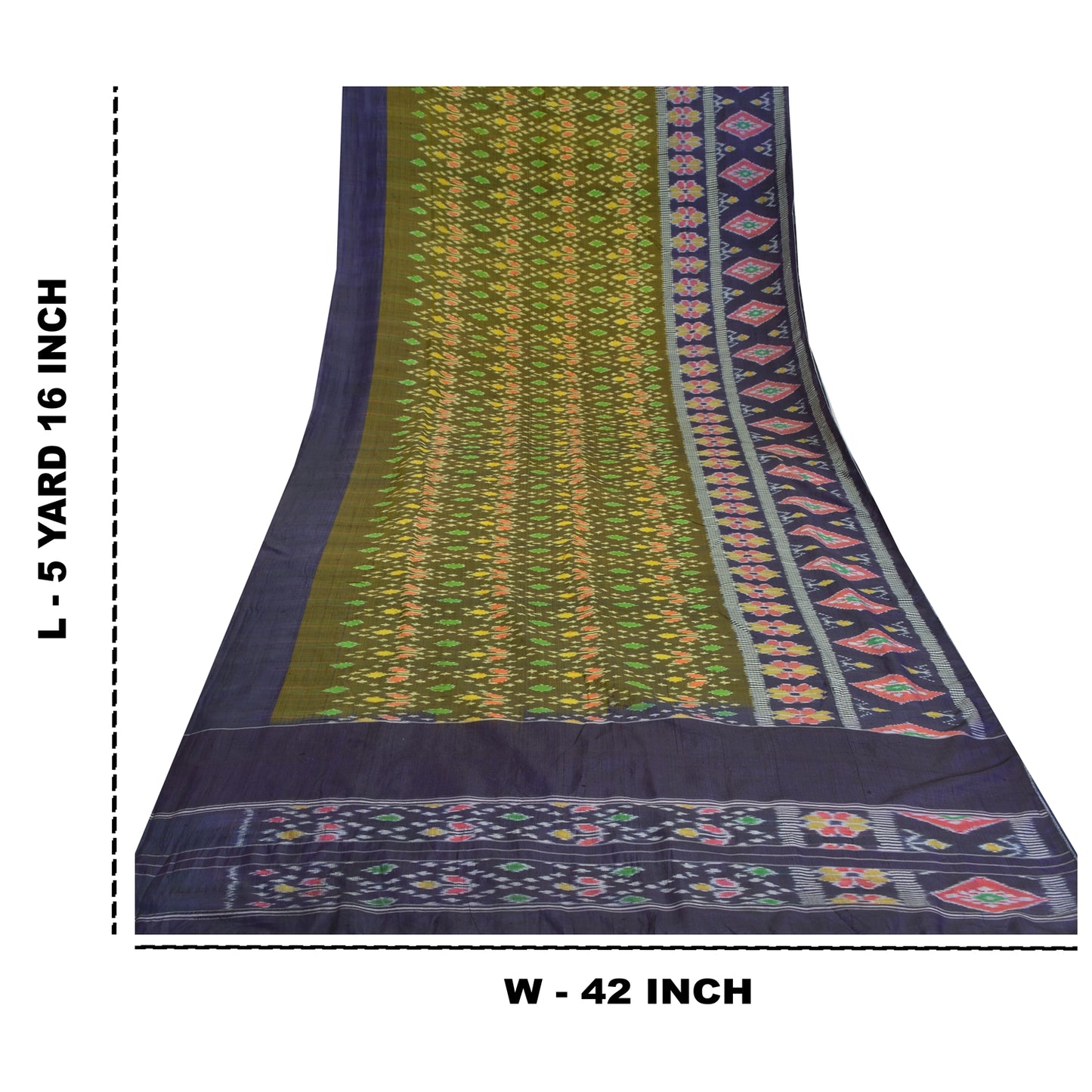 Sanskriti Vintage Saree 100% Pure Silk 5Yd Craft Fabric Saree Green & Blue Odisha Hand Woven Ikat Sari Indian Heritage Textile Supplies