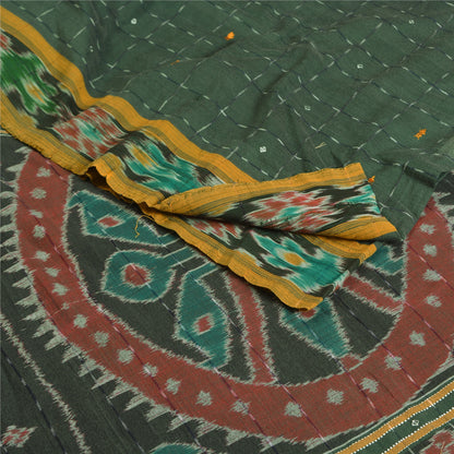Sanskriti Vintage Odisha Pure Cotton Sarees Green Woven Hand Ikat Sari Fabric
