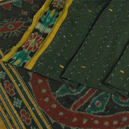 Sanskriti Vintage Odisha Pure Cotton Sarees Green Woven Hand Ikat Sari Fabric