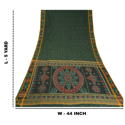 Sanskriti Vintage Odisha Pure Cotton Sarees Green Woven Hand Ikat Sari Fabric