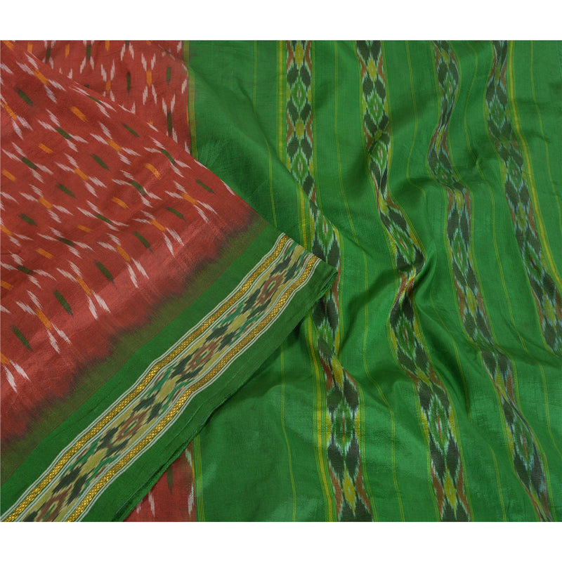Sanskriti Vintage Sari 100% Pure Silk Red Sarees Woven Ikat 5yd Craft Fabric upholstery fabric