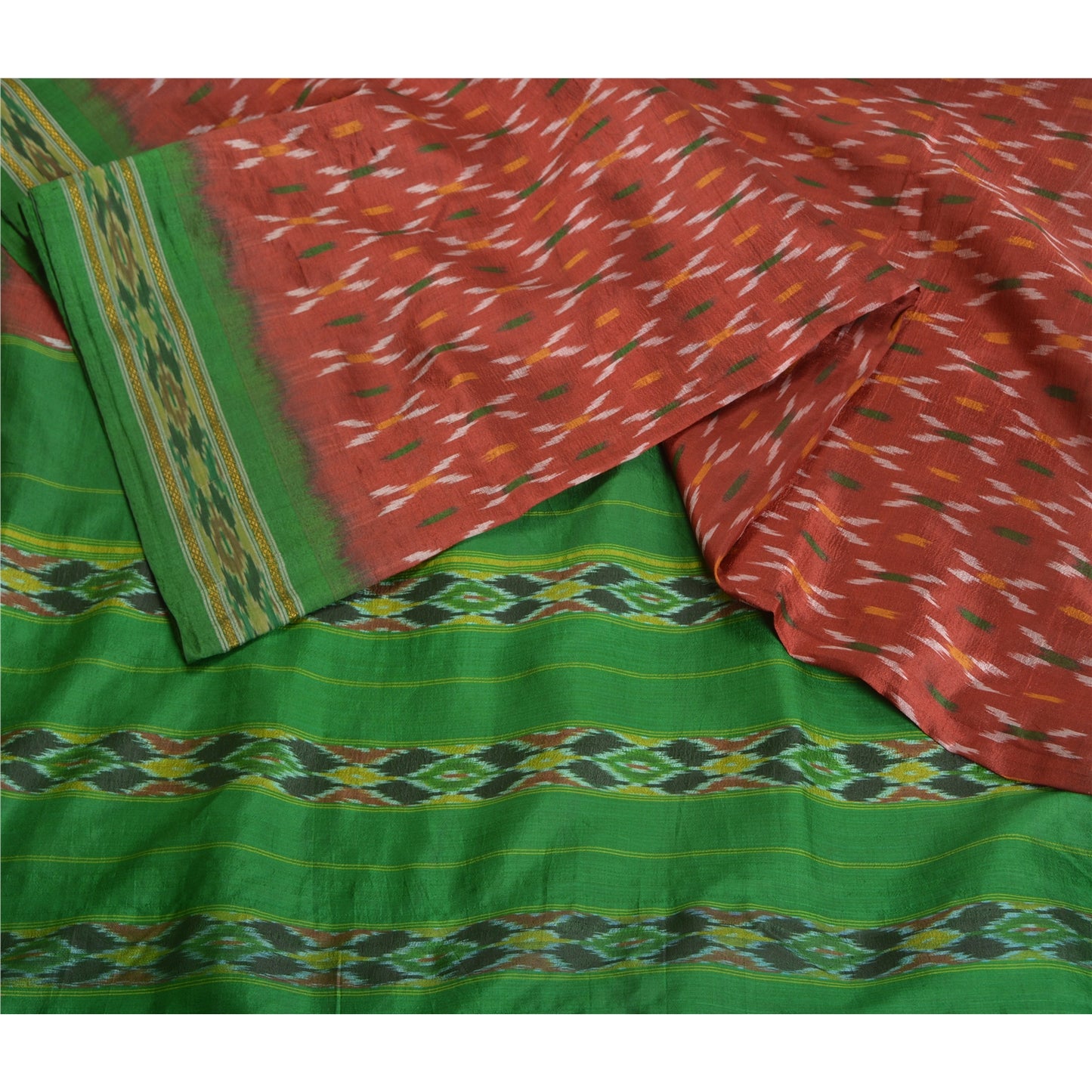 Sanskriti Vintage Sari 100% Pure Silk Red Sarees Woven Ikat 5yd Craft Fabric upholstery fabric