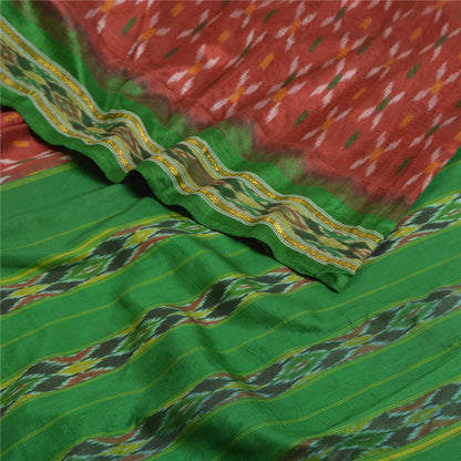 Sanskriti Vintage Sari 100% Pure Silk Red Sarees Woven Ikat 5yd Craft Fabric upholstery fabric