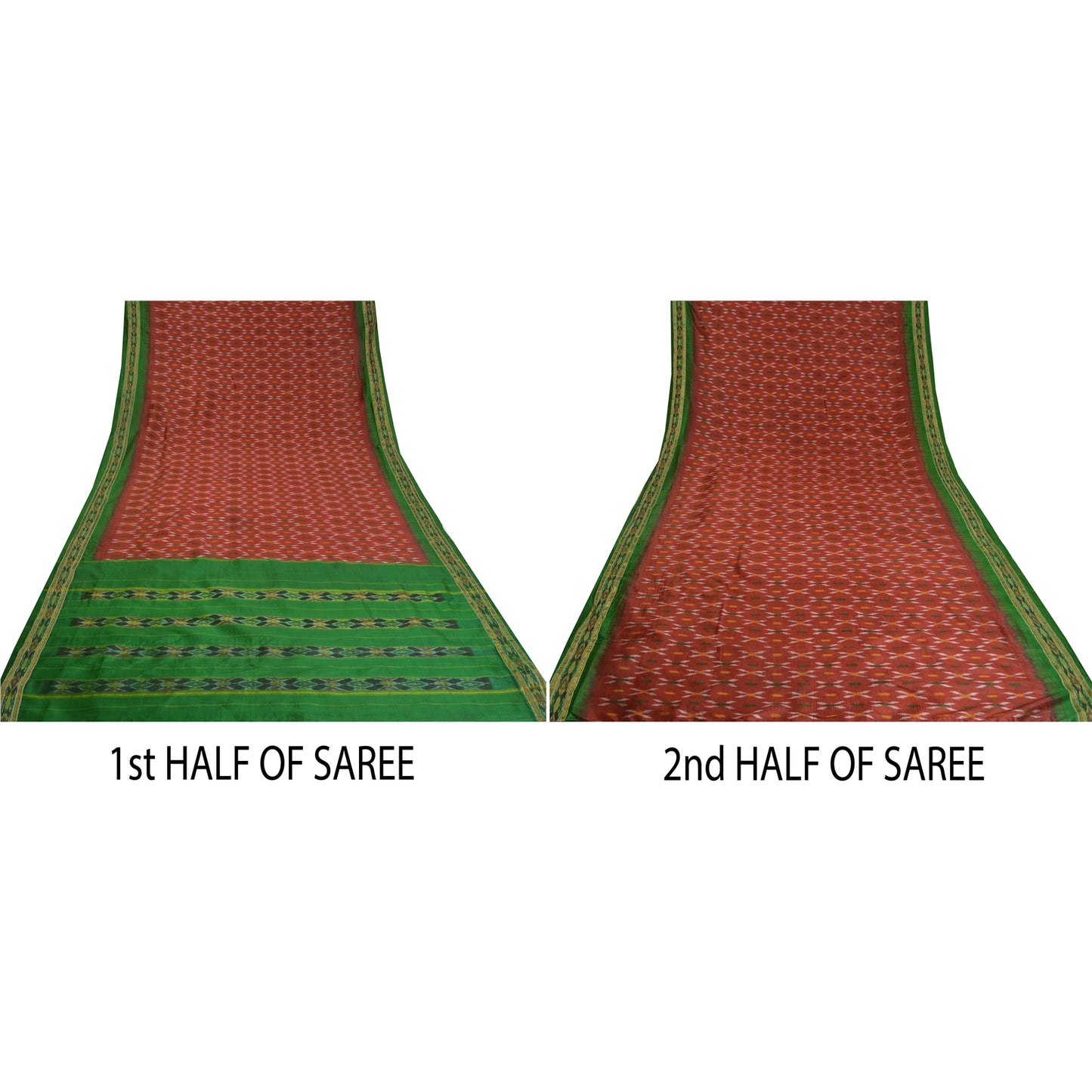 Sanskriti Vintage Sari 100% Pure Silk Red Sarees Woven Ikat 5yd Craft Fabric upholstery fabric