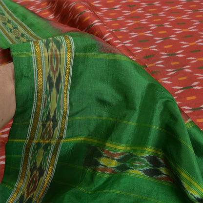 Sanskriti Vintage Sari 100% Pure Silk Red Sarees Woven Ikat 5yd Craft Fabric upholstery fabric