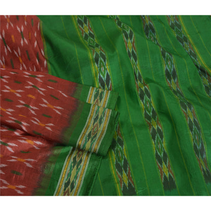 Sanskriti Vintage Sari 100% Pure Silk Red Sarees Woven Ikat 5yd Craft Fabric upholstery fabric