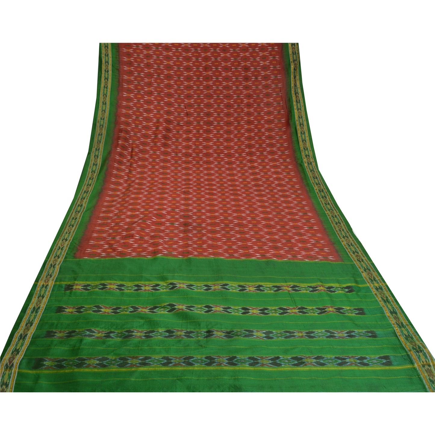 Sanskriti Vintage Sari 100% Pure Silk Red Sarees Woven Ikat 5yd Craft Fabric upholstery fabric
