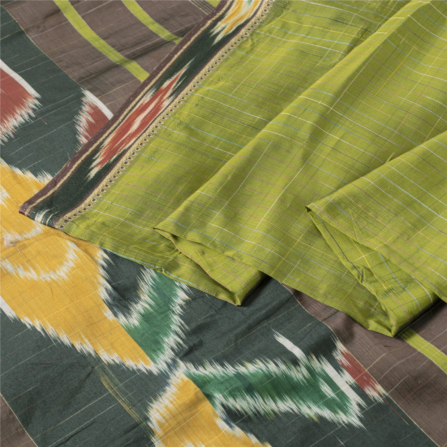 Sanskriti Vintage Saree 10% Pure Silk Green Patan Patola Peacock Handwoven Ikat Saree Sari 5 Yard Craft Fabric For Upcycled Sarongs,